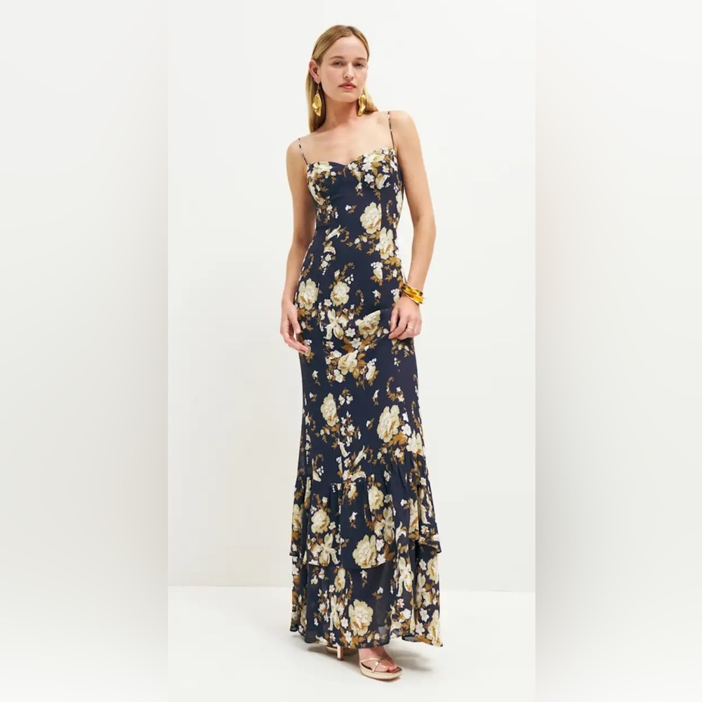 Reformation Floral Maxi Dress - Navy and Cream